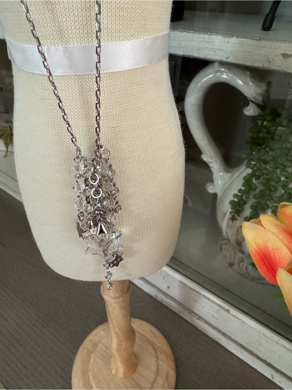 Swarovski Crystal Star Cluster Silver Pendant Necklace - Women Jewelry